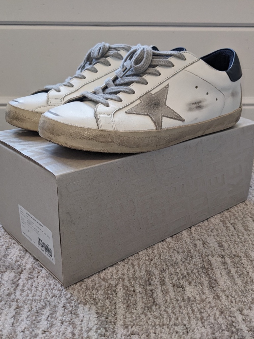 Golden Goose Men's Super-Star Sneaker, White/Ice/Blue, US9/EU42